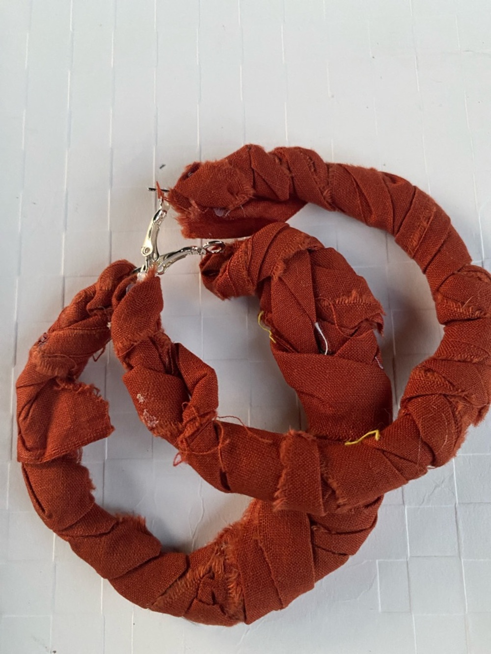 Rust Red Fabric Wrapped Hoop Earrings - Unbranded